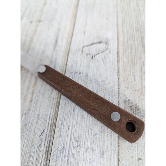 Vintage Pyramid Stainless Steel 12 3/4" Solid Serving Spoon Red Brown Handle - Picture 3 of 9